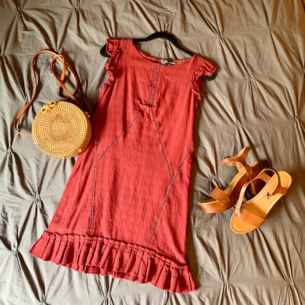 Max Studio burgundy ruffle dress